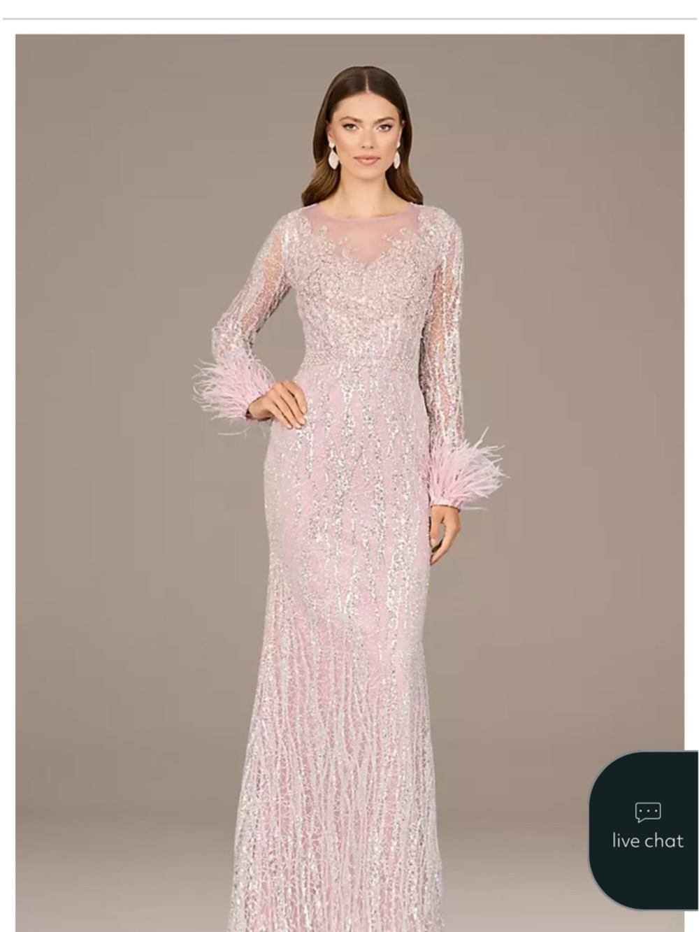 LARA Pale Pink Sequin & Feather Evening Gown